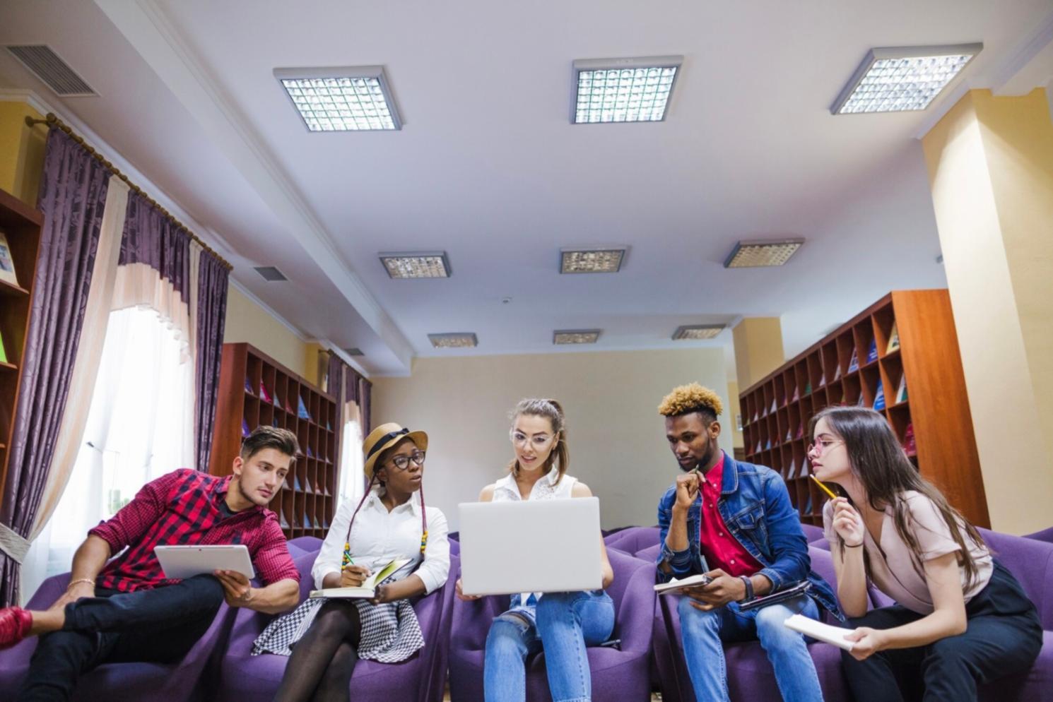 Investment education classroom showing collaborative learning environment